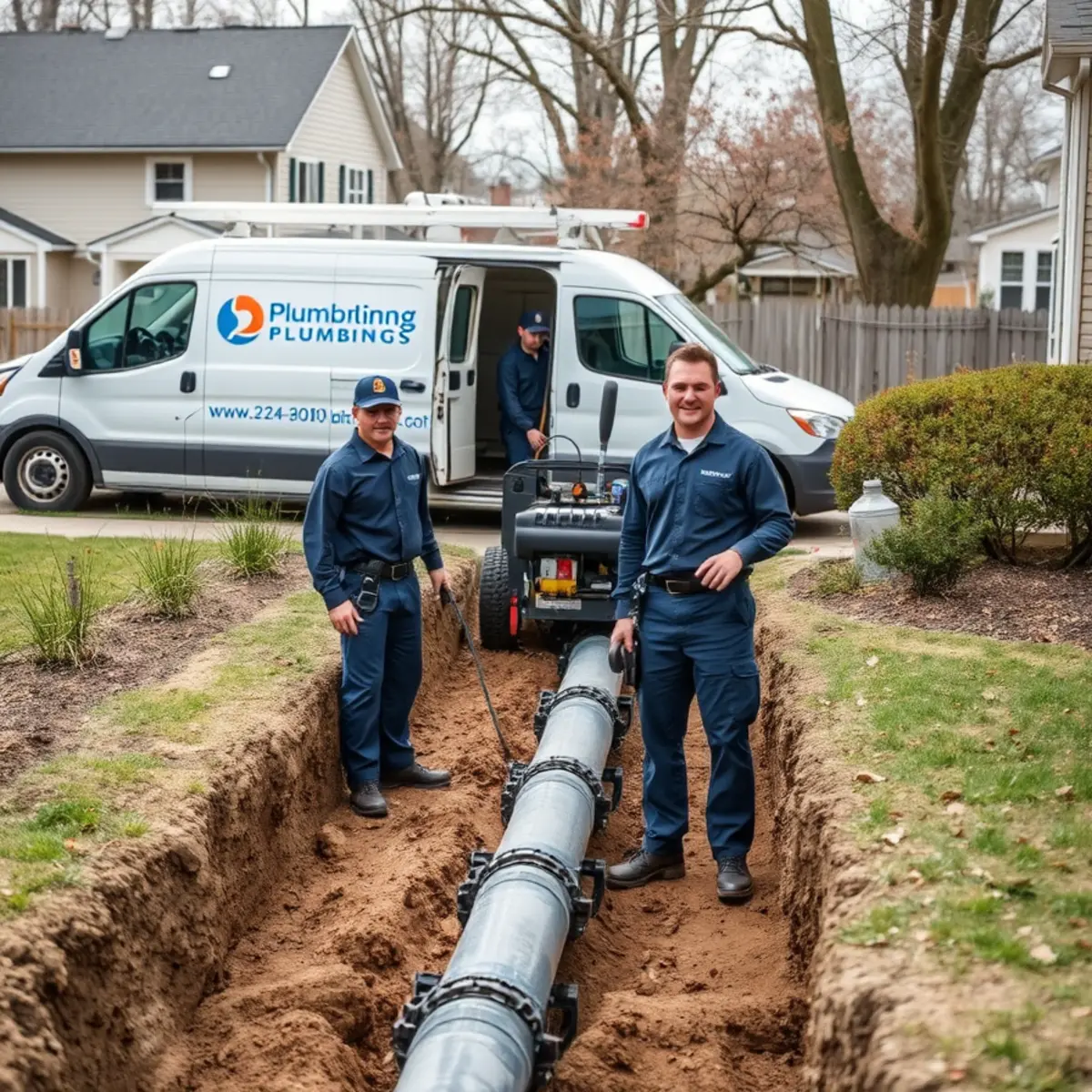 Trenchless sewer line replacement equipment at a Washtenaw County MI home