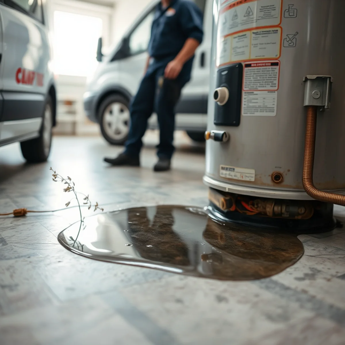 Water pooling around the base of a leaking water heater
