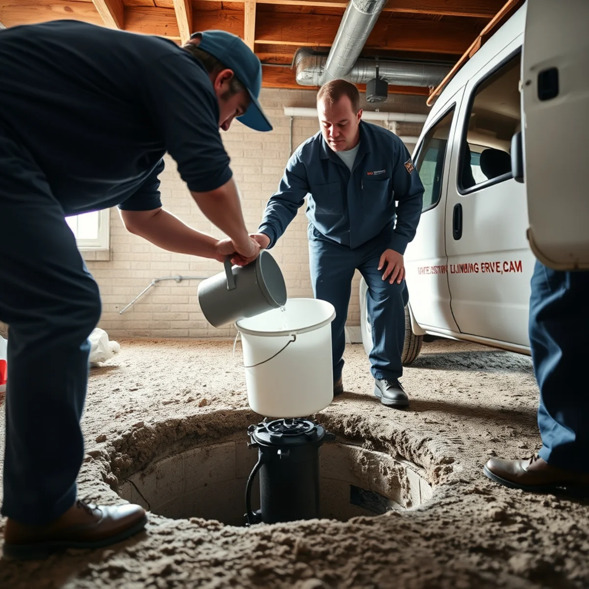 Homeowner testing a sump pump before the spring thaw in a SE Michigan basement