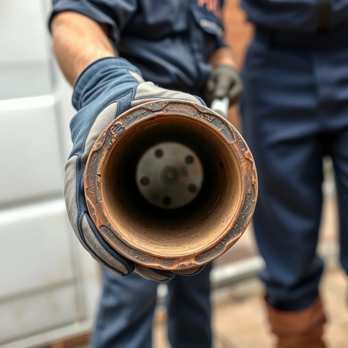 Scaled and clogged cast-iron drain pipe from an older Ypsilanti MI home