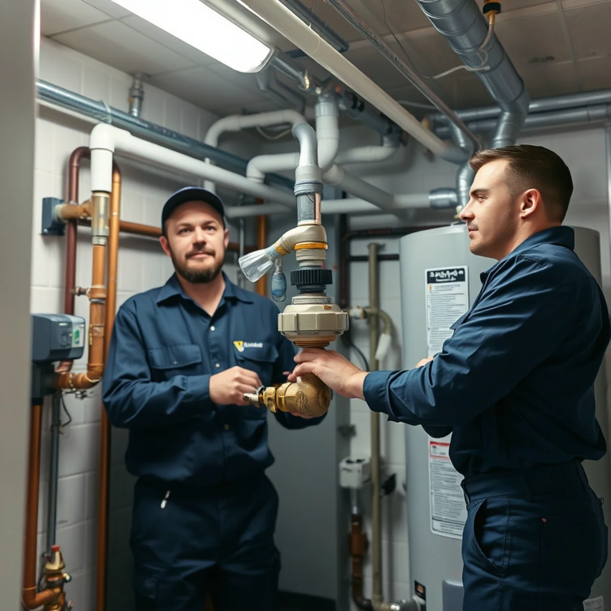 Commercial plumber servicing a mechanical room at an Ypsilanti MI business