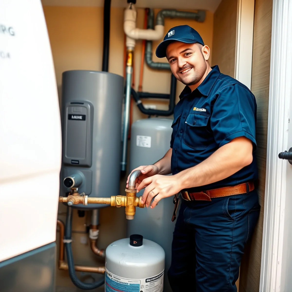 Plumber installing a whole-house water softener in an Ypsilanti MI home