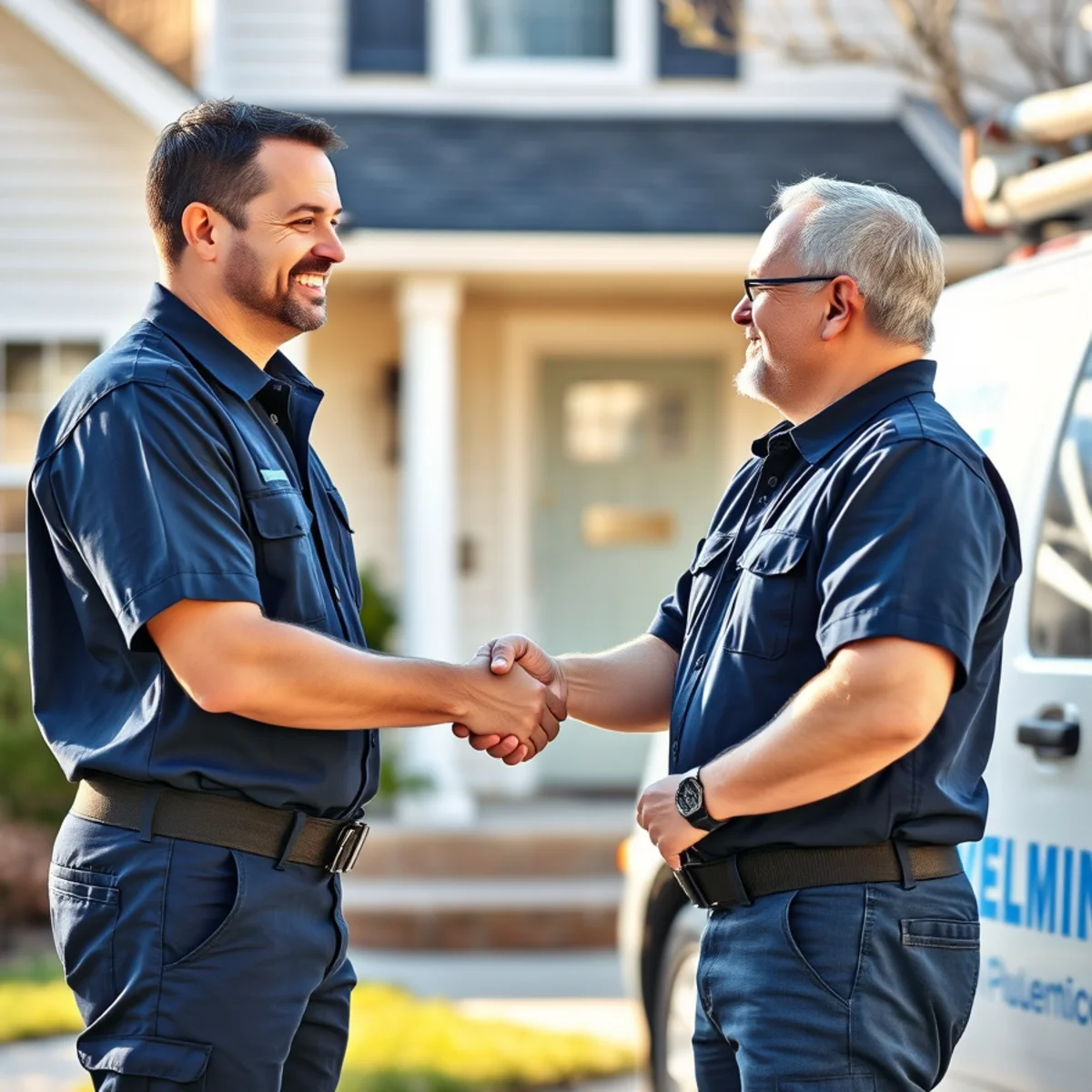 Satisfied Ypsilanti homeowner shaking hands with a plumber after a completed job