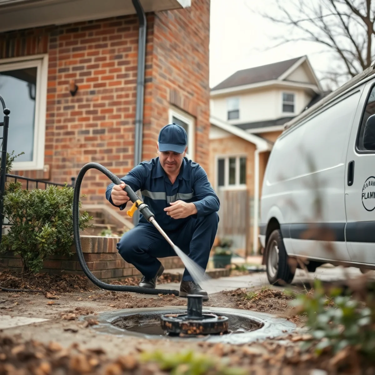 Plumber servicing aging cast-iron drains in a post-war brick home in Allen Park MI