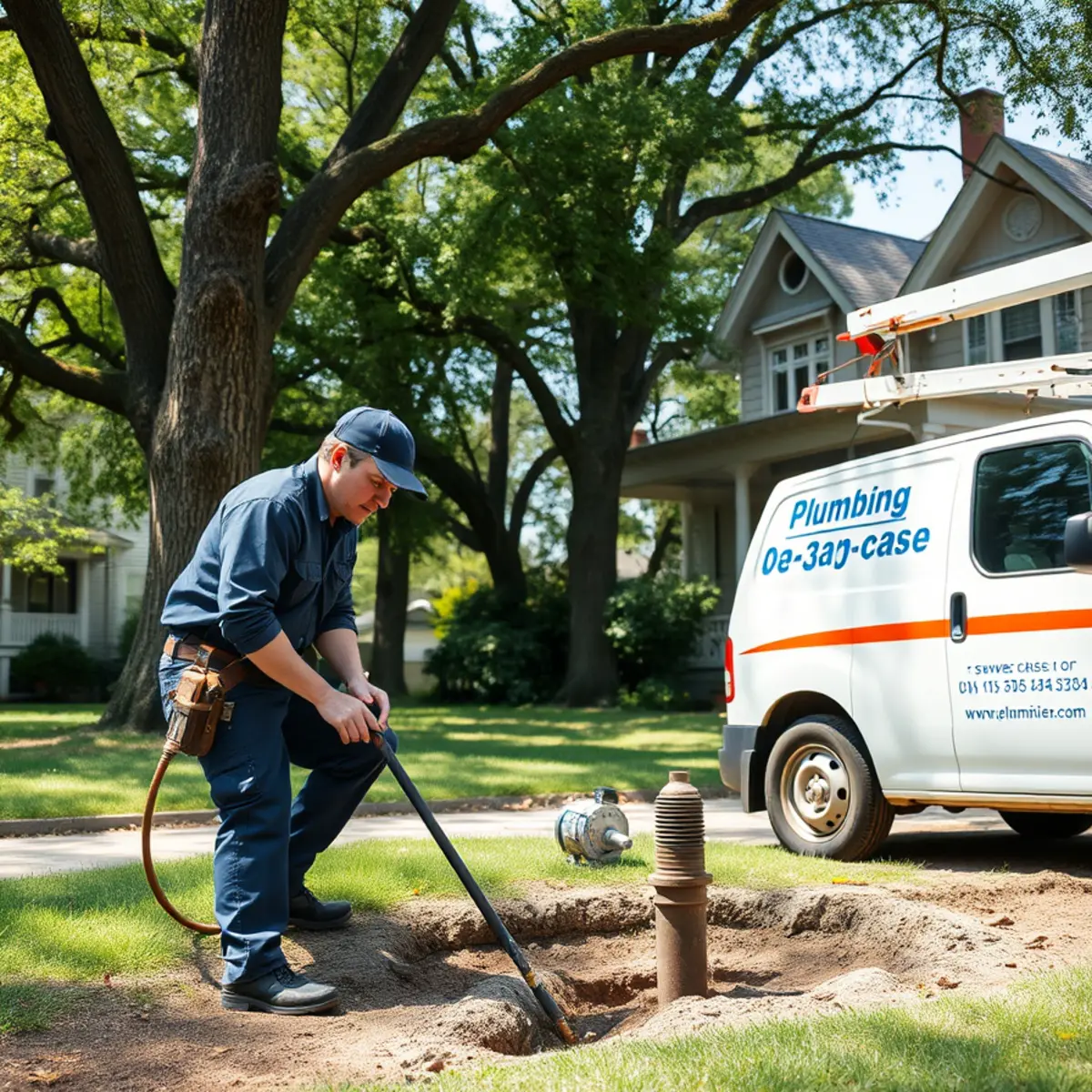 Plumber repairing a clay sewer lateral at an Old West Side century home in Ann Arbor MI