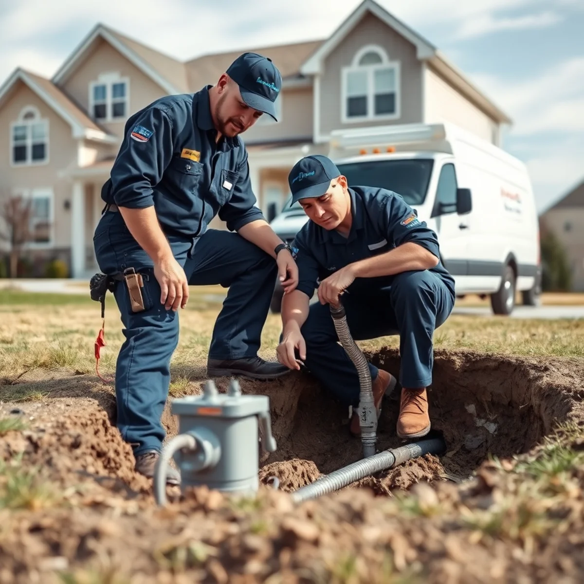 Plumber servicing a sump system in a Brownstown Township MI subdivision