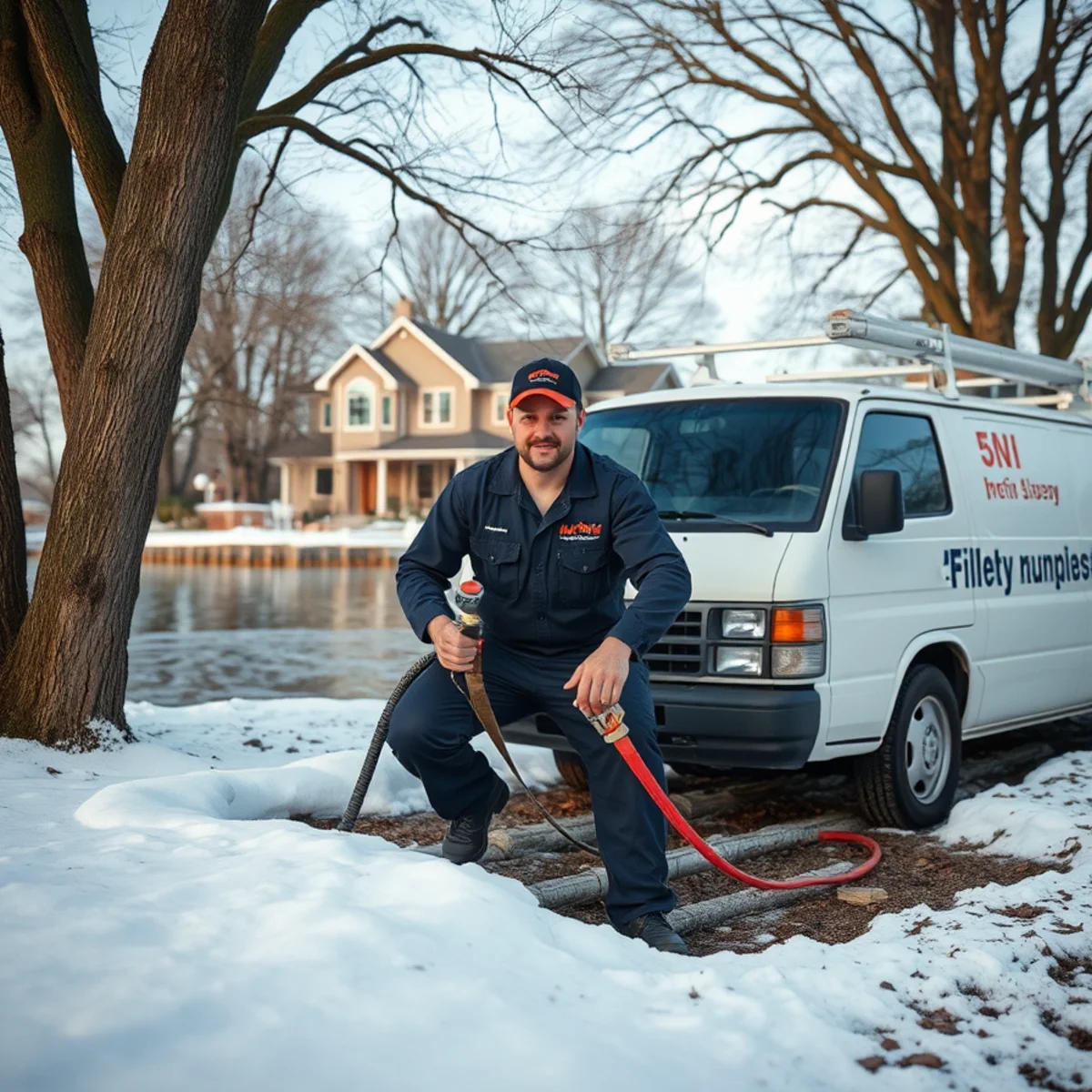 Plumber freeze-proofing crawlspace pipes at an island home in Grosse Ile MI