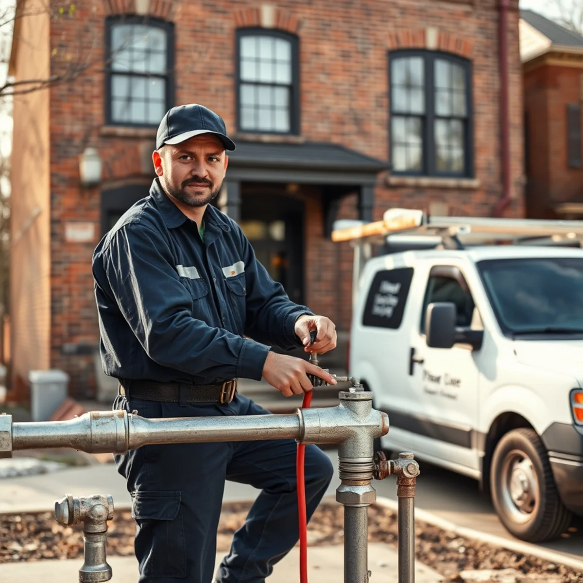 Plumber servicing a historic brick home near downtown Saline MI