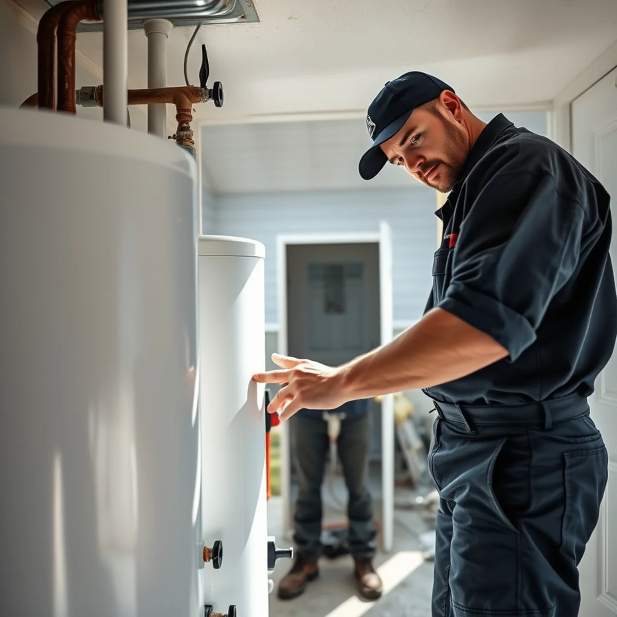Plumber descaling a tankless water heater at a well-water home in Scio Township MI
