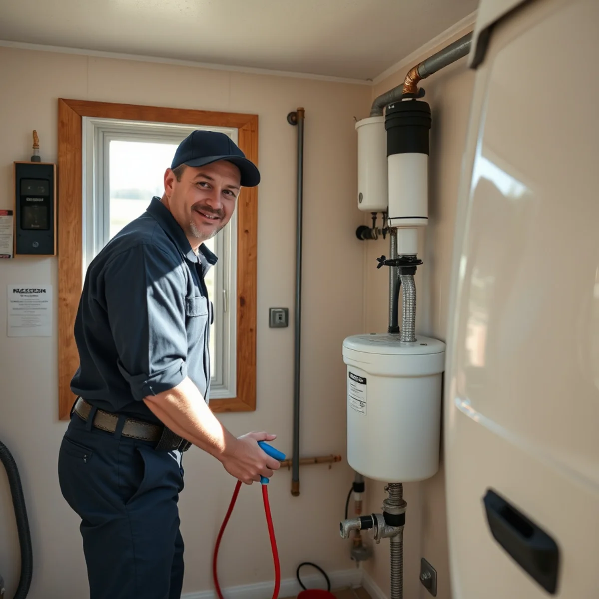 Plumber installing a water softener at a well-water home in Superior Township MI