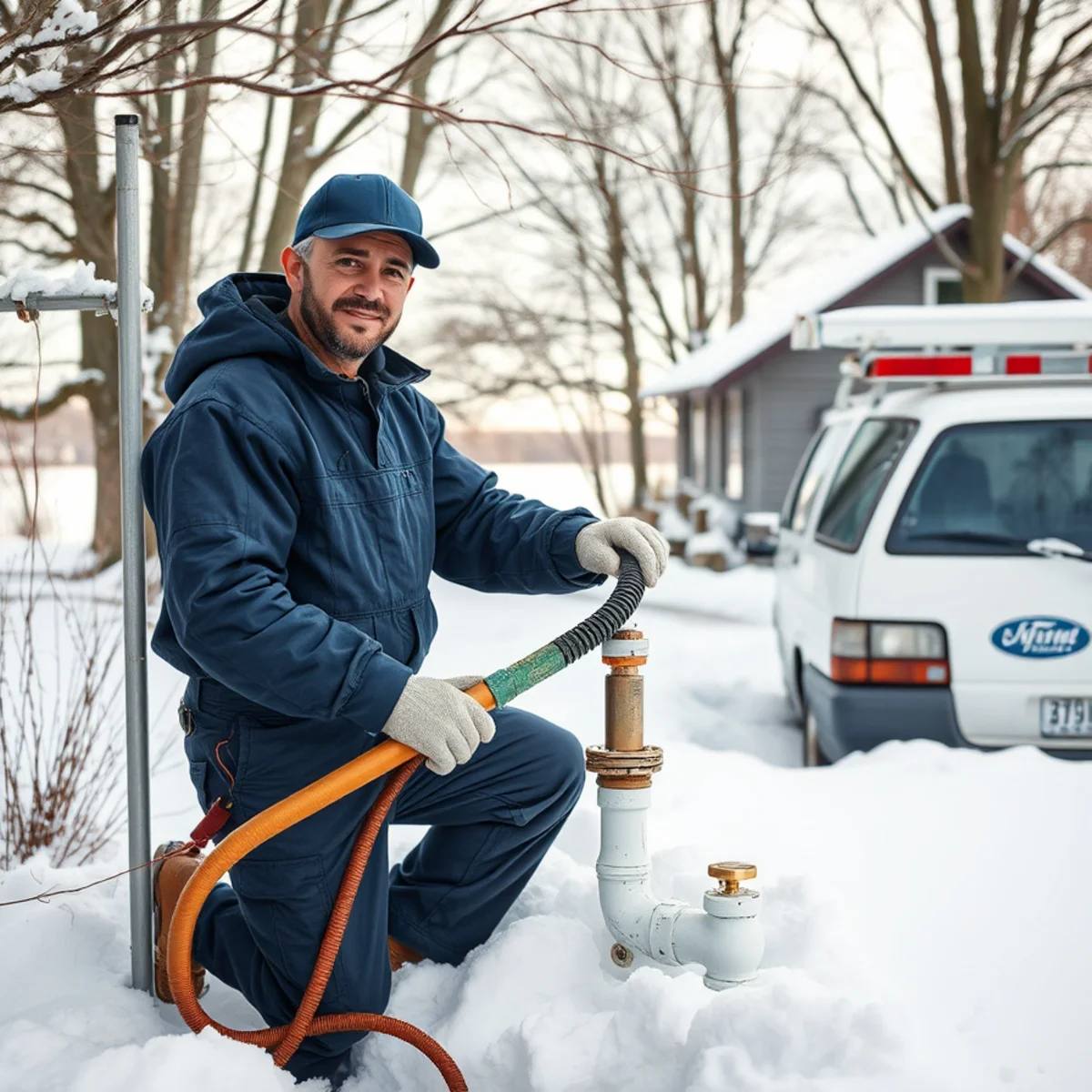 Plumber winterizing pipes at a lake cottage in Whitmore Lake MI