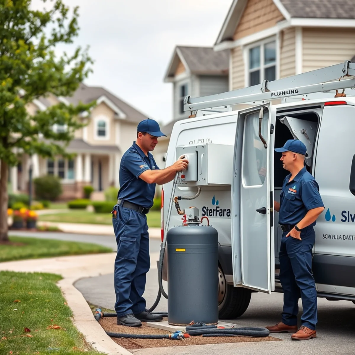 Plumber installing a water softener in a Wixom MI subdivision home