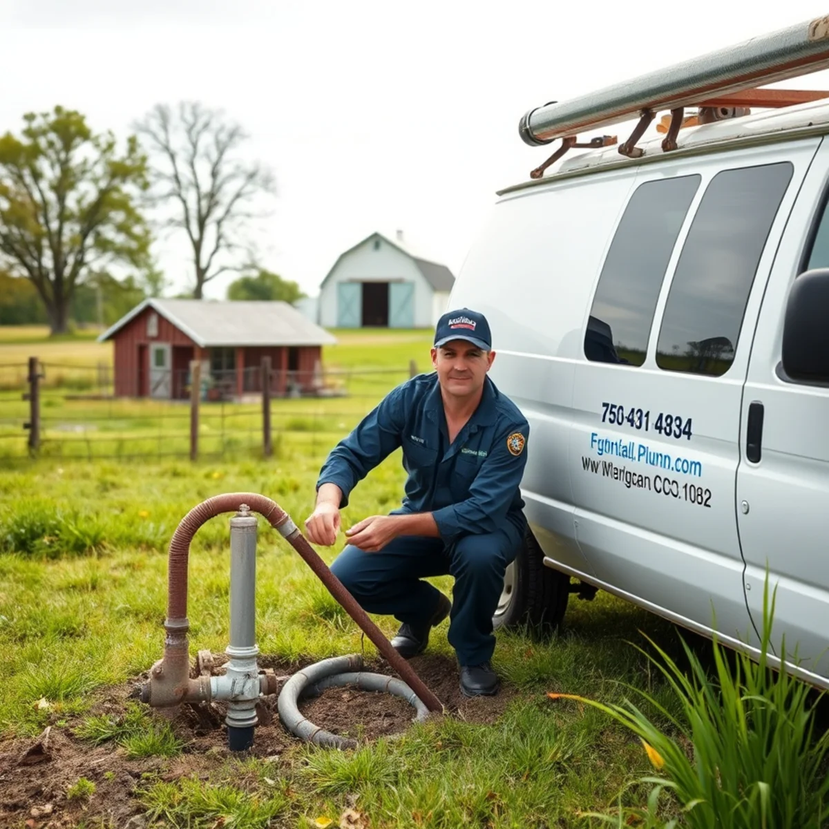Plumber servicing a rural septic-connected home in York Township MI